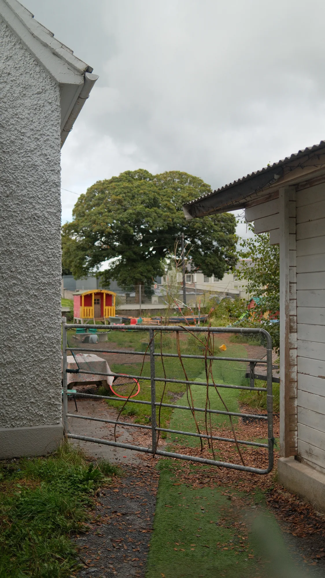 The entrance gate seen from the shelter