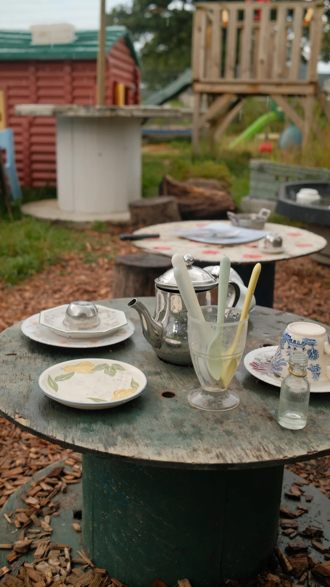 Tea party in the mud kitchen.